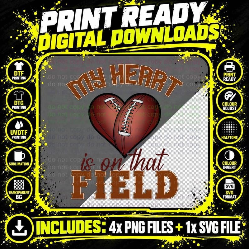 My Heart Is on That Field Football T-Shirt Png SVG Digital Bundle