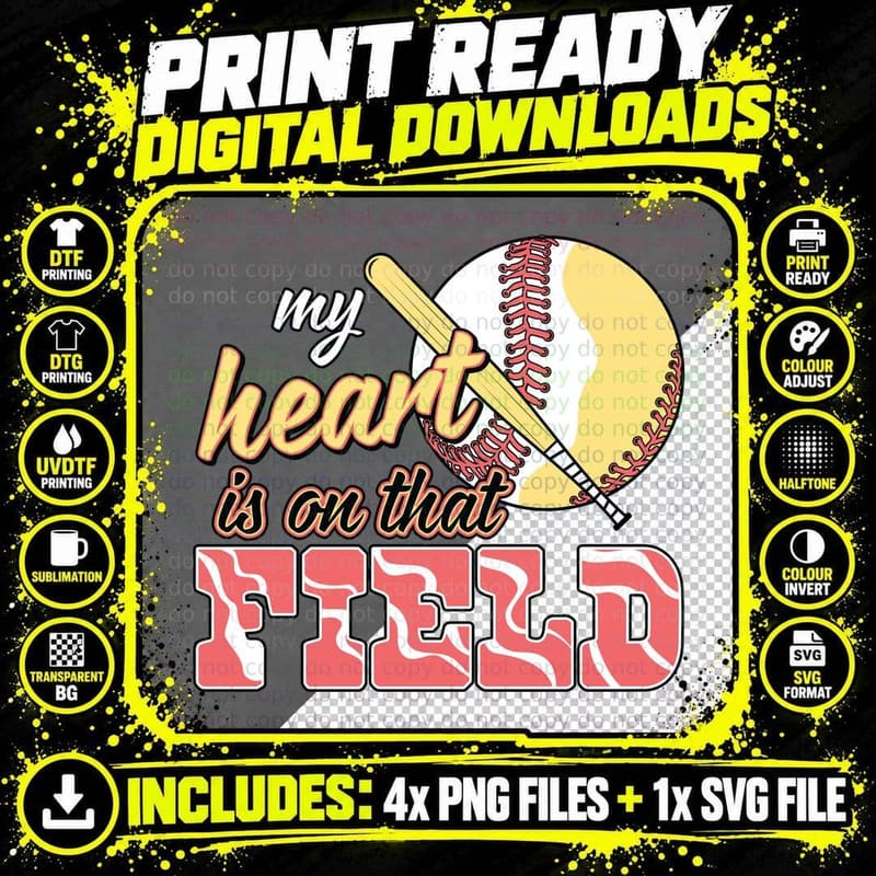 My Heart Is on That Field Softball T-Shirt Png SVG Digital Bundle