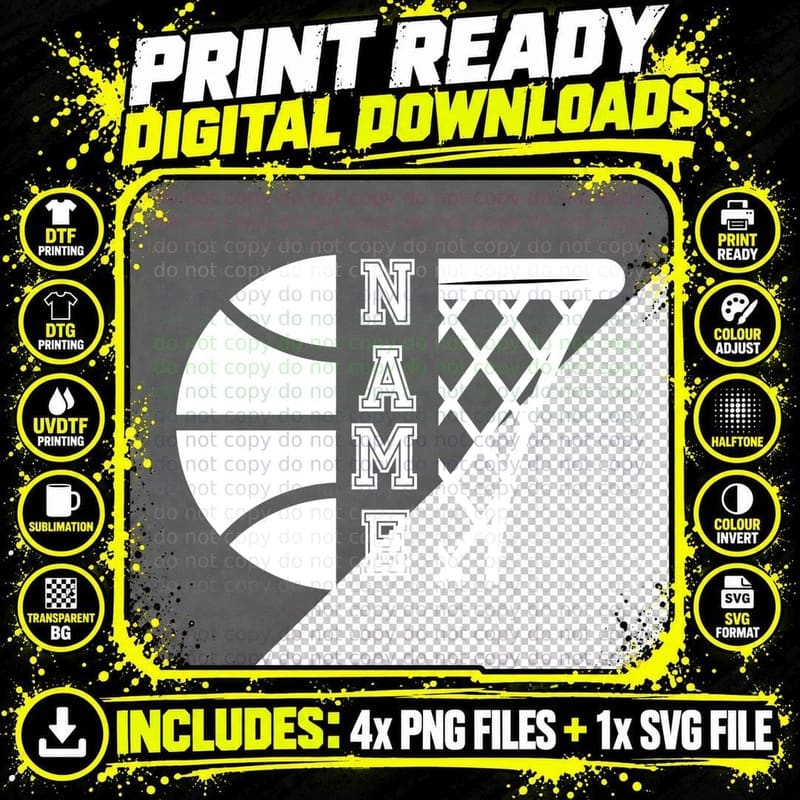 Name Basketball T-Shirt, Basketball Hoop Silhouette with Png SVG Digital Bundle
