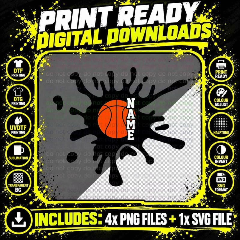 Name Basketball T-Shirt, Basketball Splatter Graphic Tee Png SVG Digital Bundle
