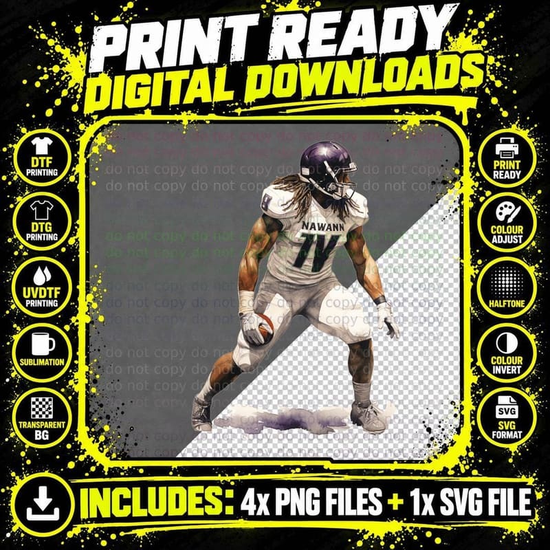 Nawann Football T-Shirt, Football Player in Action Png SVG Digital Bundle