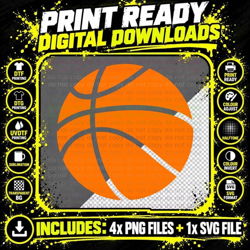 Orange Basketball Silhouette Basketball T-Shirt Png SVG Digital Bundle