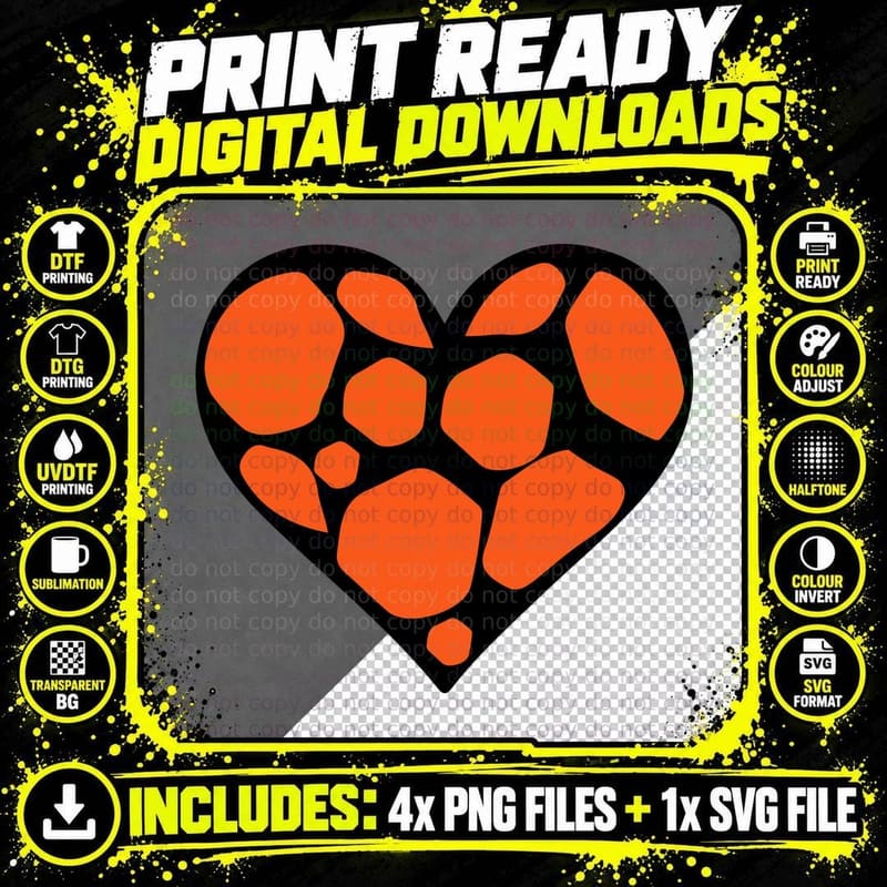 Orange Heart Pattern on Black Background Basketball Png SVG Digital Bundle