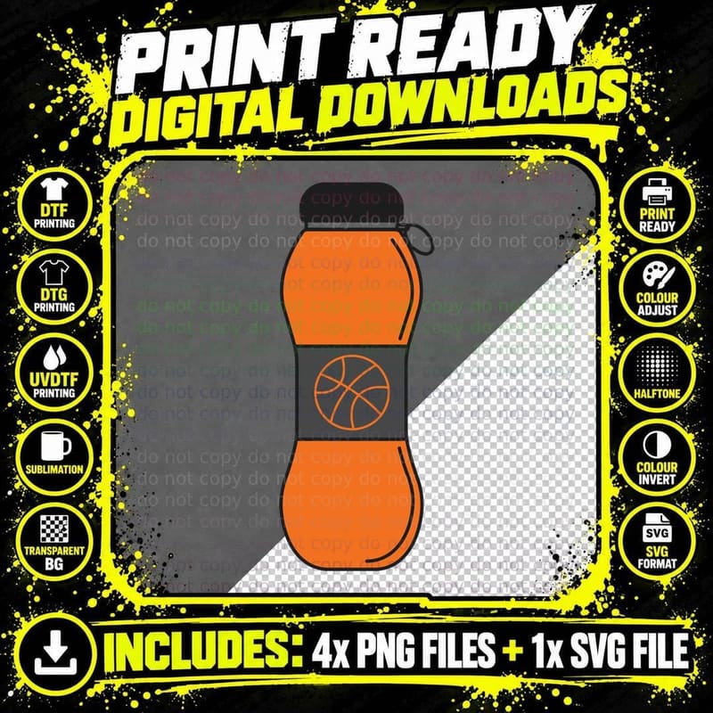 Orange Water Bottle with Basketball T-Shirt Png SVG Digital Bundle