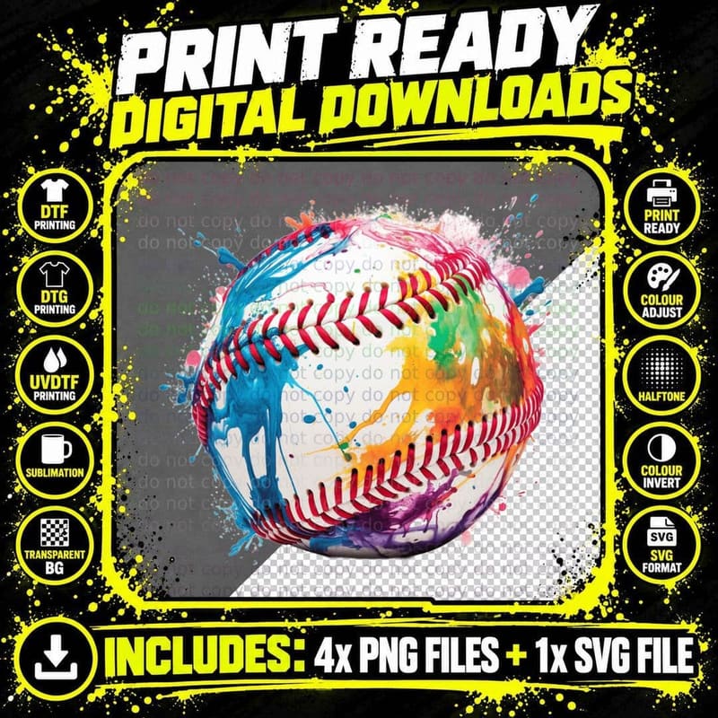 Paint-Splattered Baseball Design T-Shirt Png SVG Digital Bundle