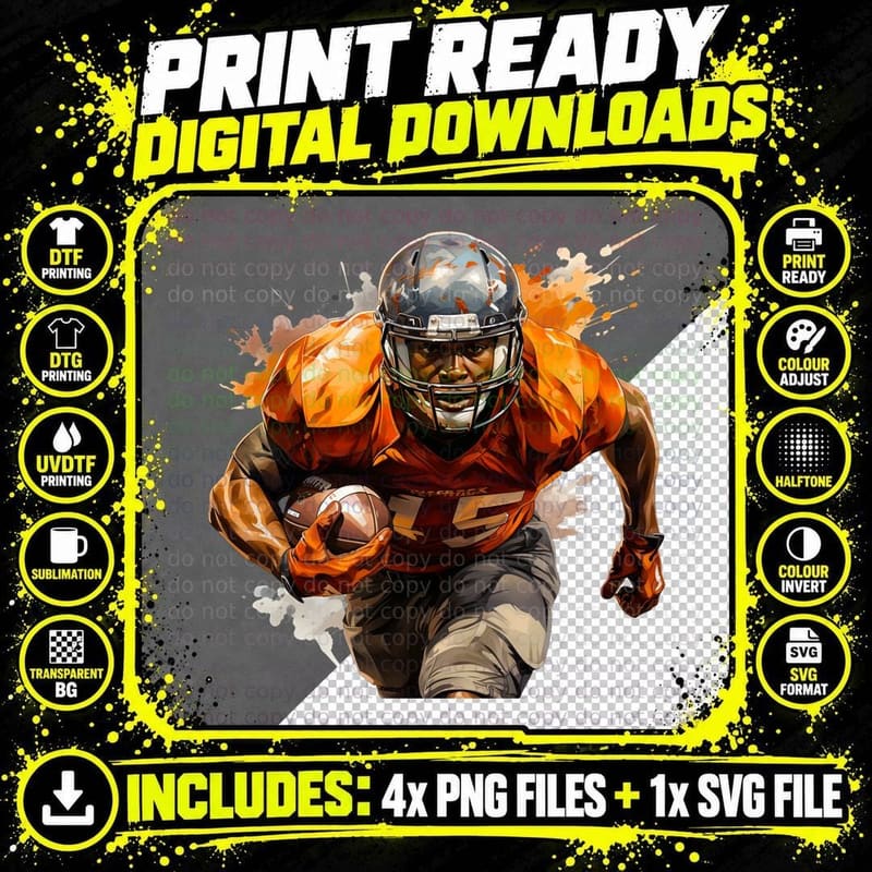 Patrags Football T-Shirt, Football Player Running with Png SVG Digital Bundle
