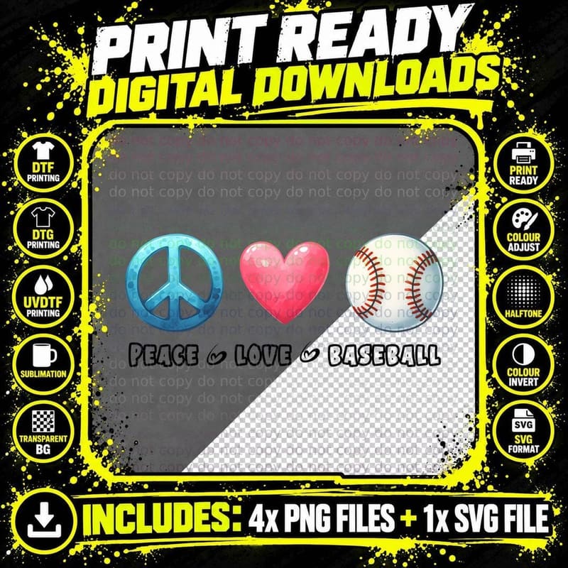Peace Love Baseball T-Shirt, Peace Love Baseball Graphic Png SVG Digital Bundle