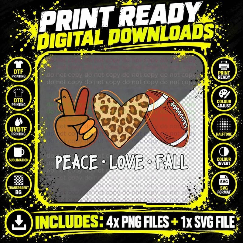 Peace, Love, Fall Football T-Shirt Png SVG Digital Bundle