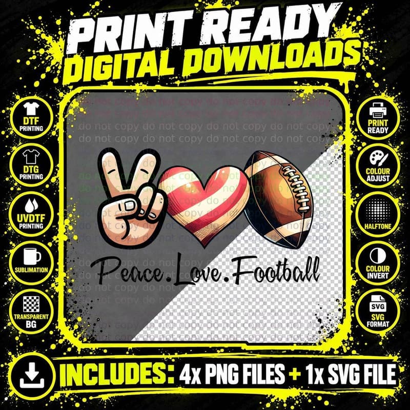 Peace.love.football T-Shirt, Peace Sign Heart Football Png SVG Digital Bundle