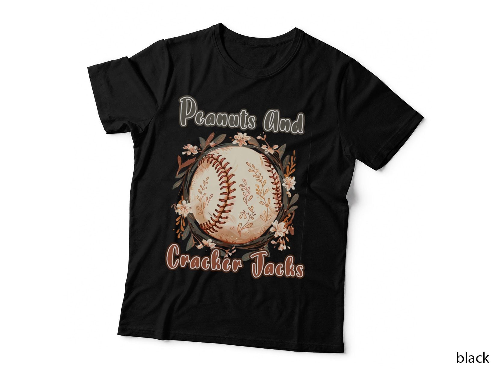 Peanuts and Cracker Jacks Baseball T-Shirt, Baseball Floral Wreath Graphic Tee