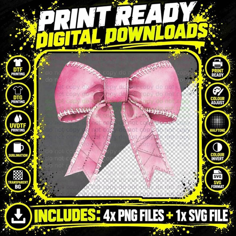 Pink Bow with White Stitching Football T-Shirt Png SVG Digital Bundle