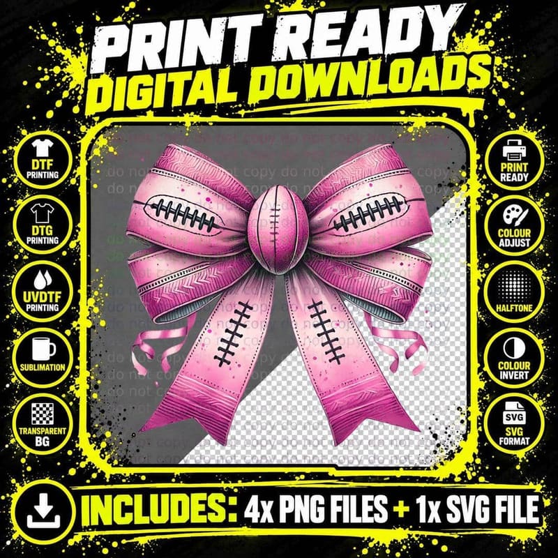 Pink Football-Themed Bow Design Football T-Shirt Png SVG Digital Bundle