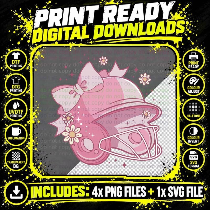 Pink Helmet Adorned with Flowers Baseball T-Shirt Png SVG Digital Bundle