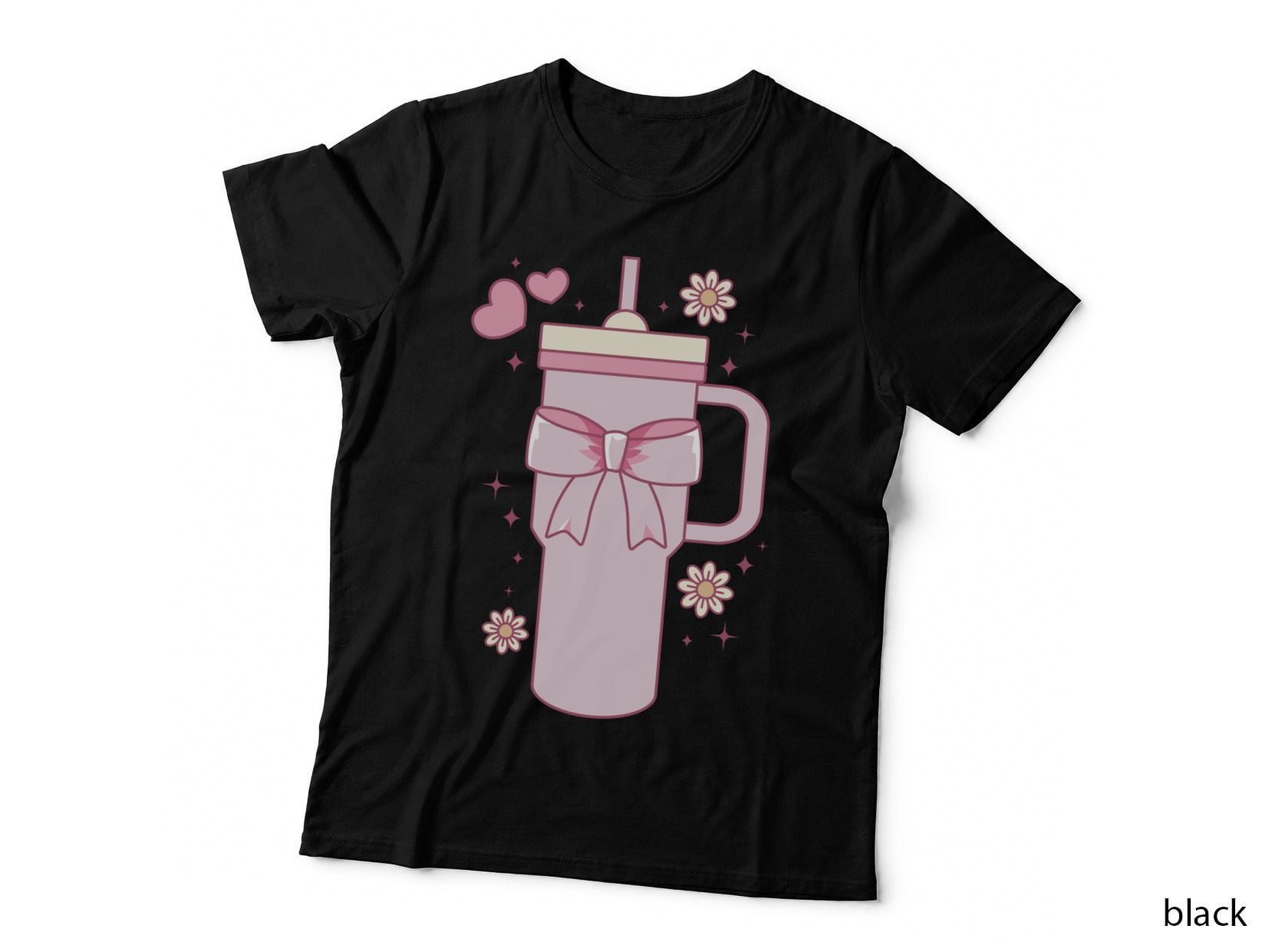Pink Milkshake with Bow and Flowers Baseball T-Shirt, Baseball Graphic Tee