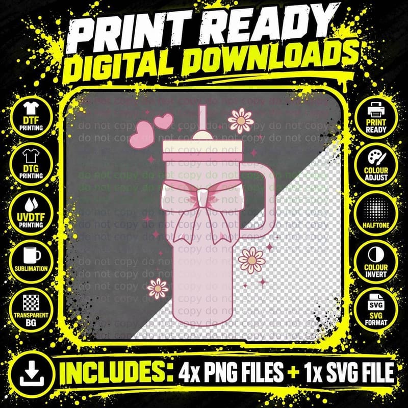 Pink Milkshake with Bow and Flowers Baseball T-Shirt Png SVG Digital Bundle