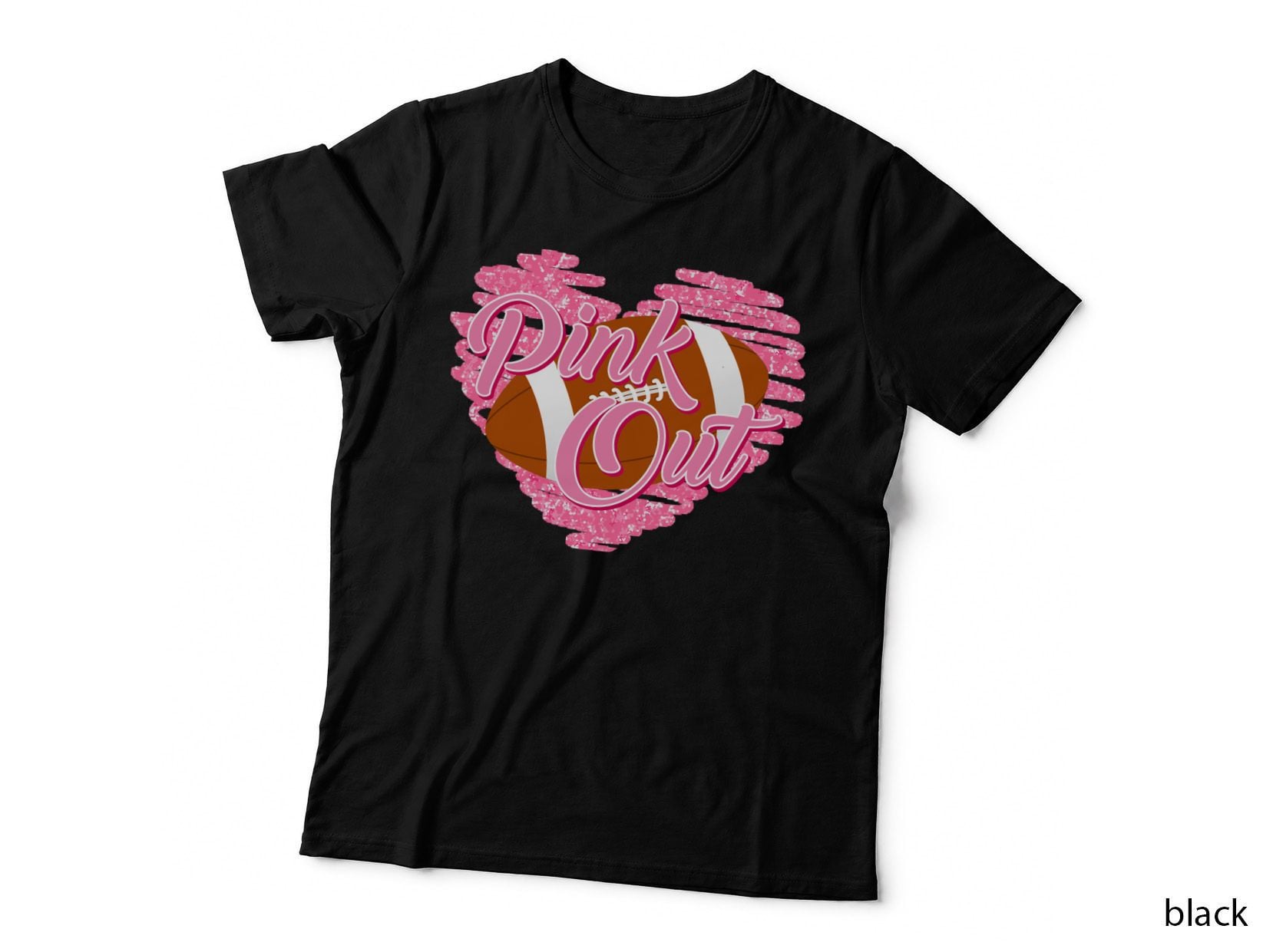 Pink Out Breast Cancer T-Shirt, Football-Themed Pink Glitter Heart Graphic Tee
