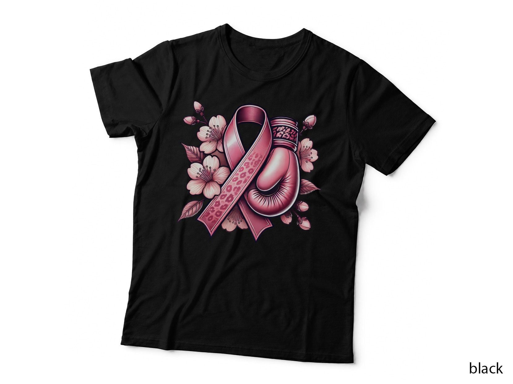 Pink Ribbon Boxing Glove with Flowers Breast Cancer T-Shirt