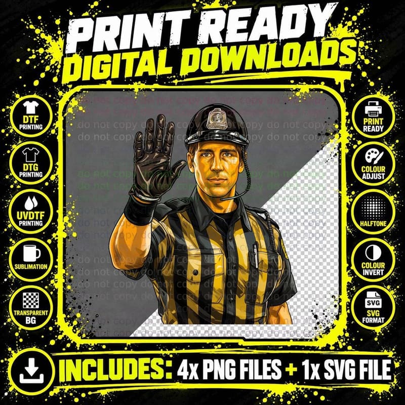 Police Officer Hand Gesture Football T-Shirt Png SVG Digital Bundle
