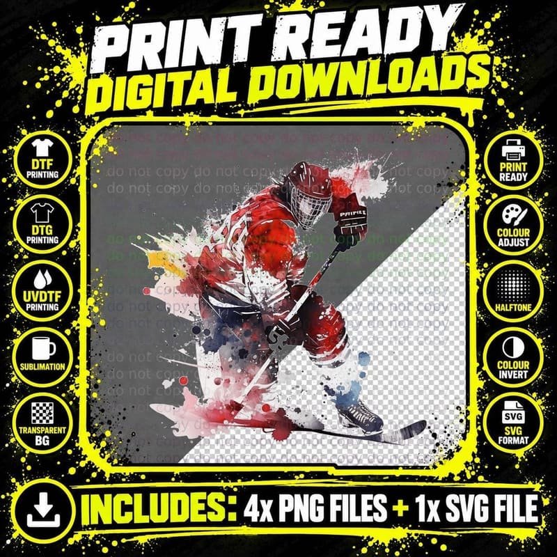 Prime Hockey T-Shirt, Ice Hockey Player in Action Png SVG Digital Bundle