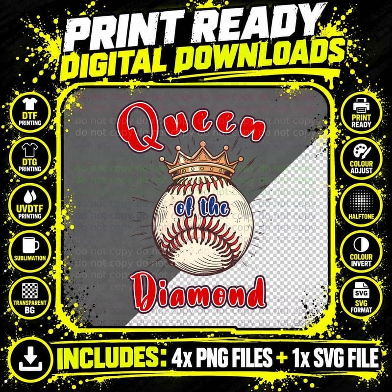 Queen of the Diamond Baseball T-Shirt Png SVG Digital Bundle