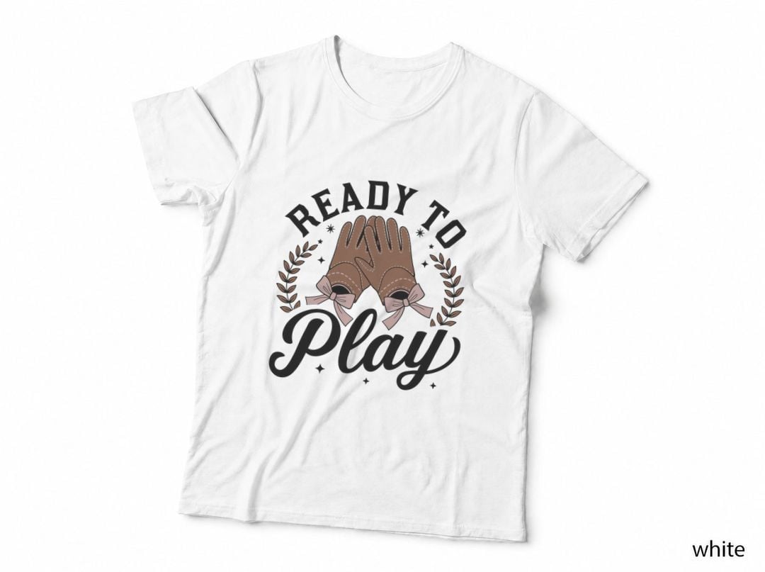 Ready to Play Football T-Shirt, Baseball Glove with Bows Graphic Tee