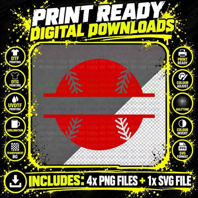 Red Circle with Gray Leaves on Gray Background Baseball Png SVG Digital Bundle