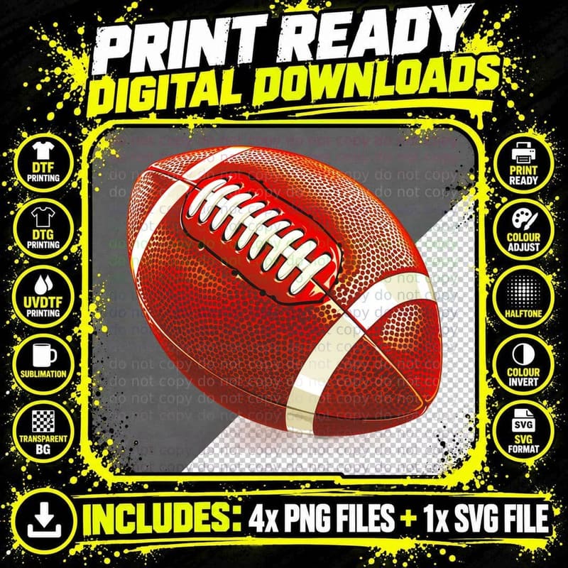 Red Football with White Stripes Football T-Shirt Png SVG Digital Bundle