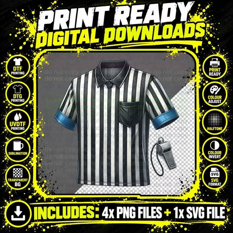 Referee Shirt with Stripes and Whistle Football T-Shirt Png SVG Digital Bundle