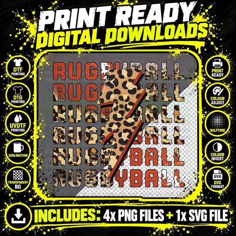Rugbyball Football T-Shirt, Leopard Print Rugby Ball Png SVG Digital Bundle
