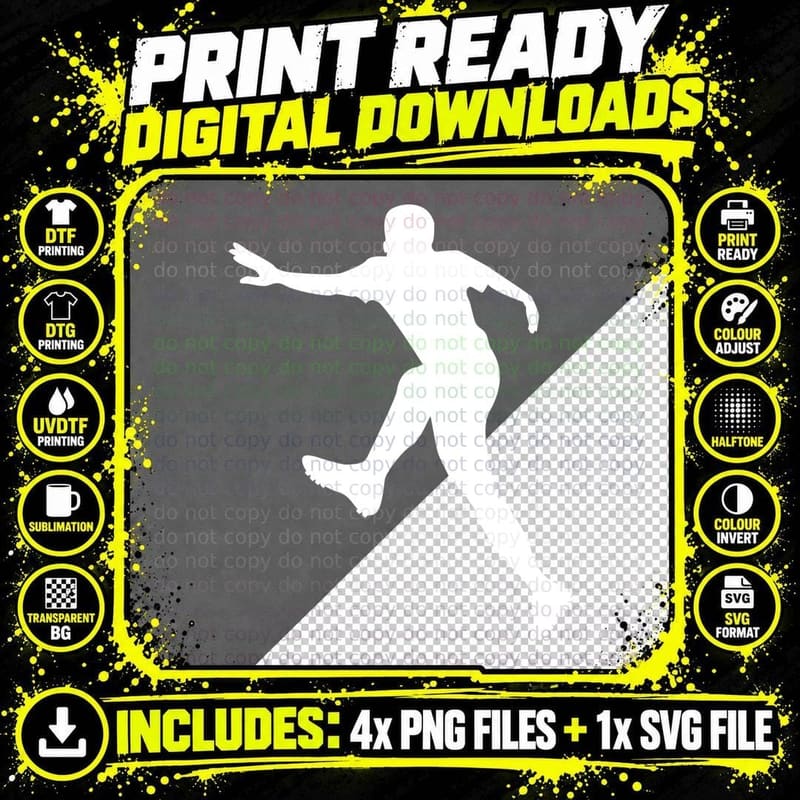 Running Athlete Silhouette Soccer T-Shirt Png SVG Digital Bundle