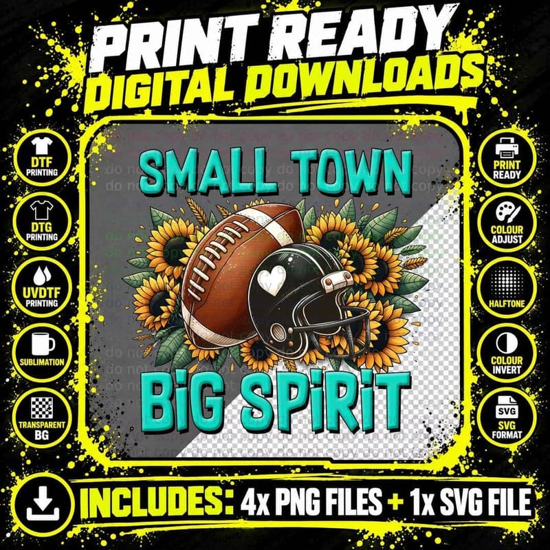 Small Town Big Spirit Football T-Shirt Png SVG Digital Bundle