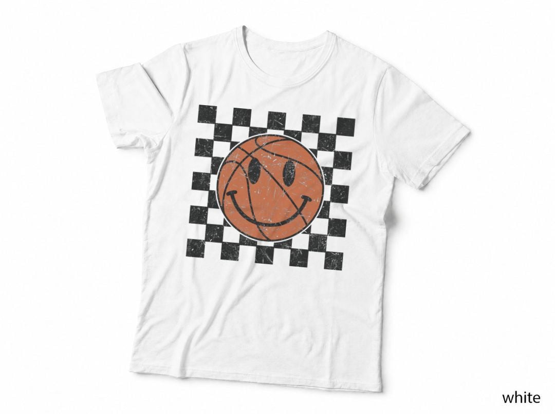 Smiley Face Basketball on Checkered Background Basketball T-Shirt