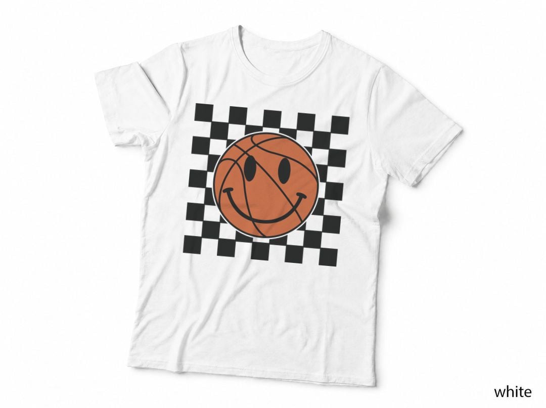 Smiling Basketball on Checkered Background Basketball T-Shirt