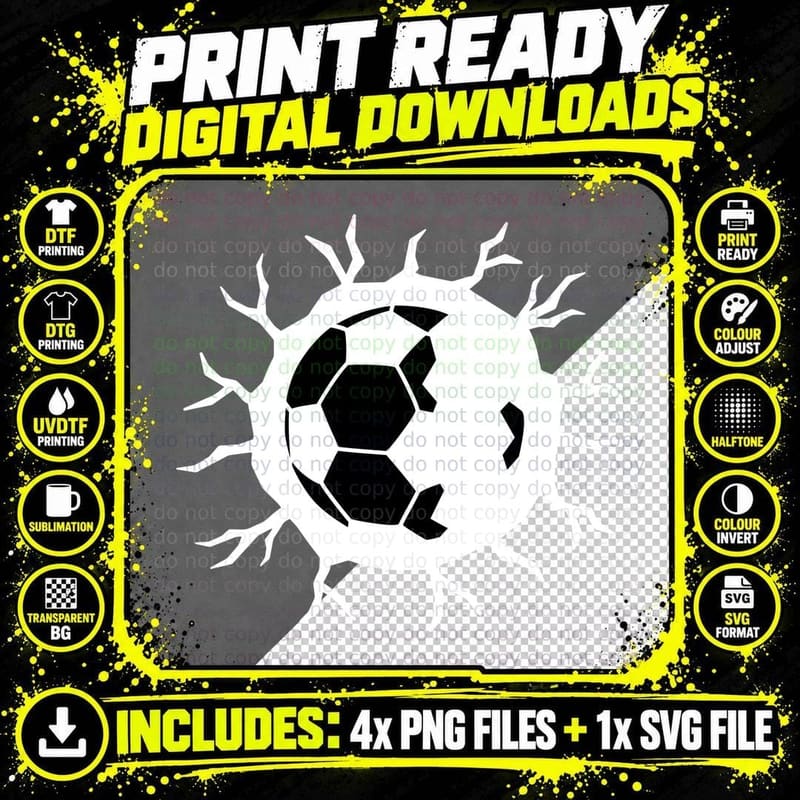 Soccer Ball Bursting Through Wall Soccer T-Shirt Png SVG Digital Bundle