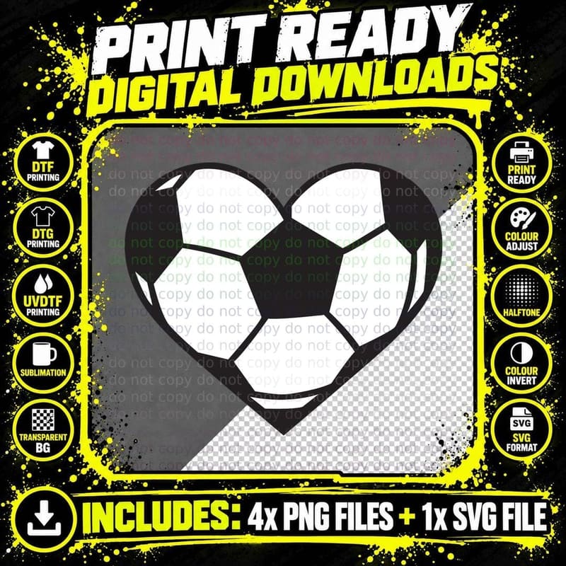 Soccer Ball Heart Shape Soccer T-Shirt Png SVG Digital Bundle