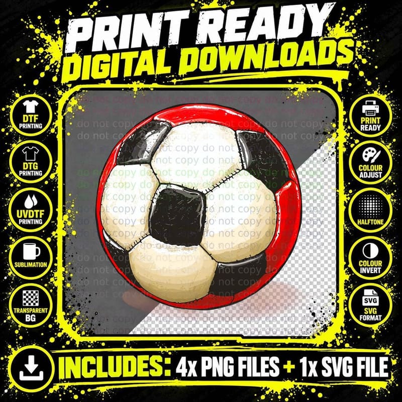 Soccer Ball Illustration Football T-Shirt Png SVG Digital Bundle