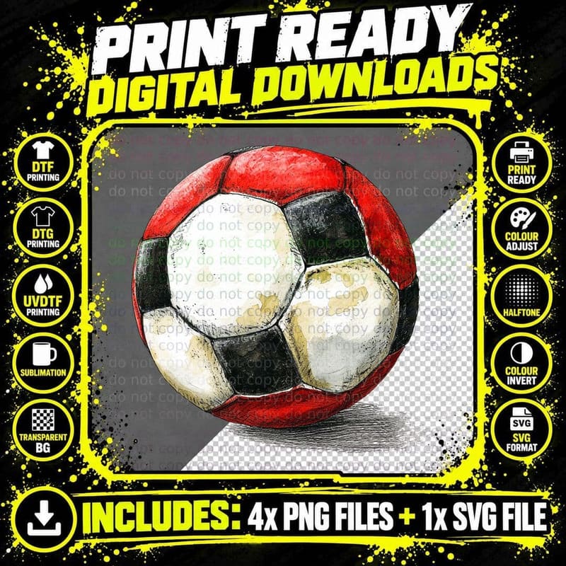 Soccer Ball Sketch Football T-Shirt Png SVG Digital Bundle