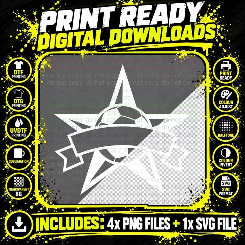 Soccer Ball in Star Shape Soccer T-Shirt Png SVG Digital Bundle