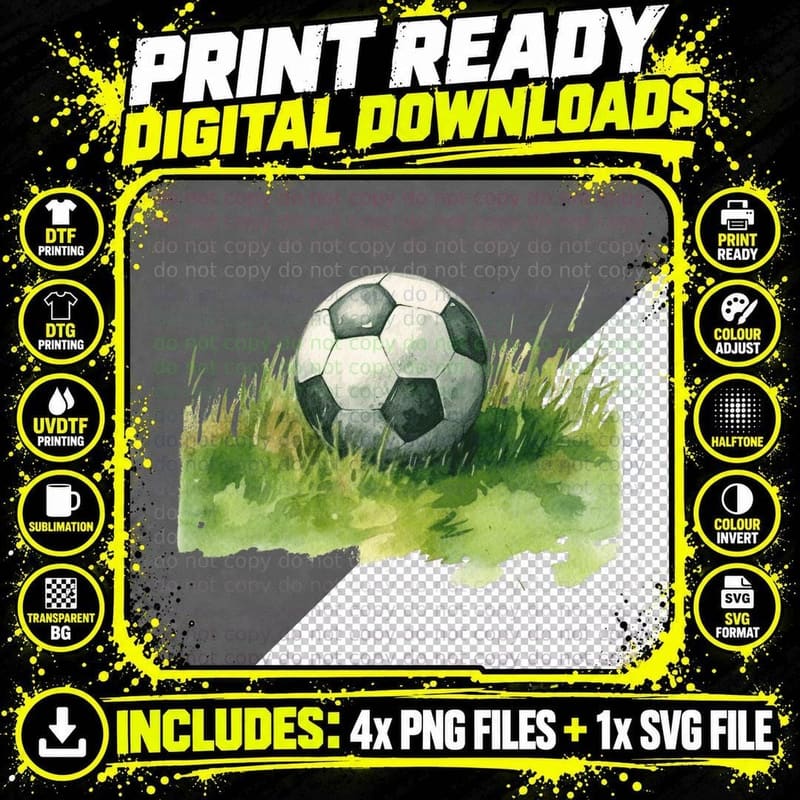 Soccer Ball on Grass Football T-Shirt Png SVG Digital Bundle