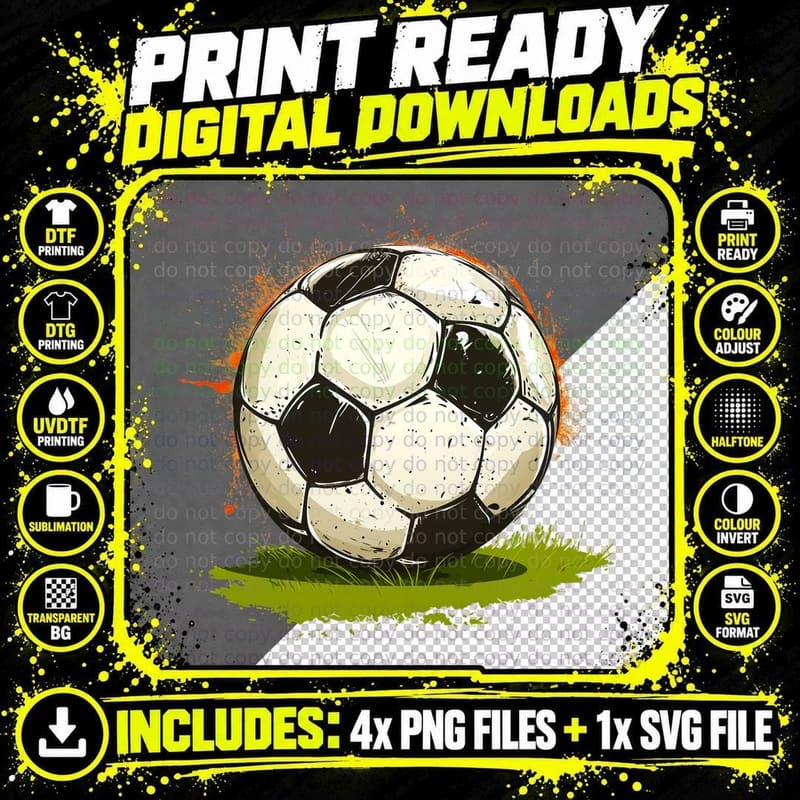 Soccer Ball on Grass with Splatter Effect Football Png SVG Digital Bundle