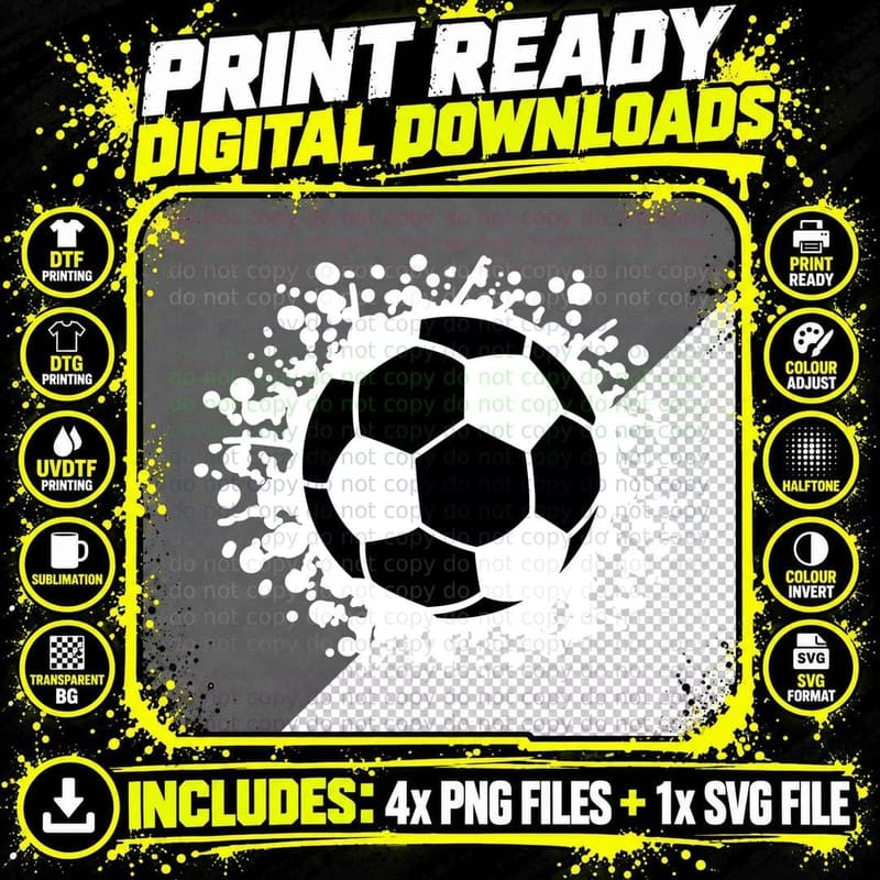 Soccer Ball with Black Splatter Soccer T-Shirt Png SVG Digital Bundle