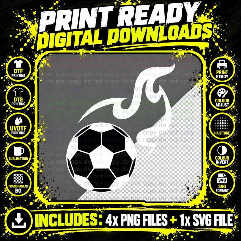 Soccer Ball with Flames Soccer T-Shirt Png SVG Digital Bundle