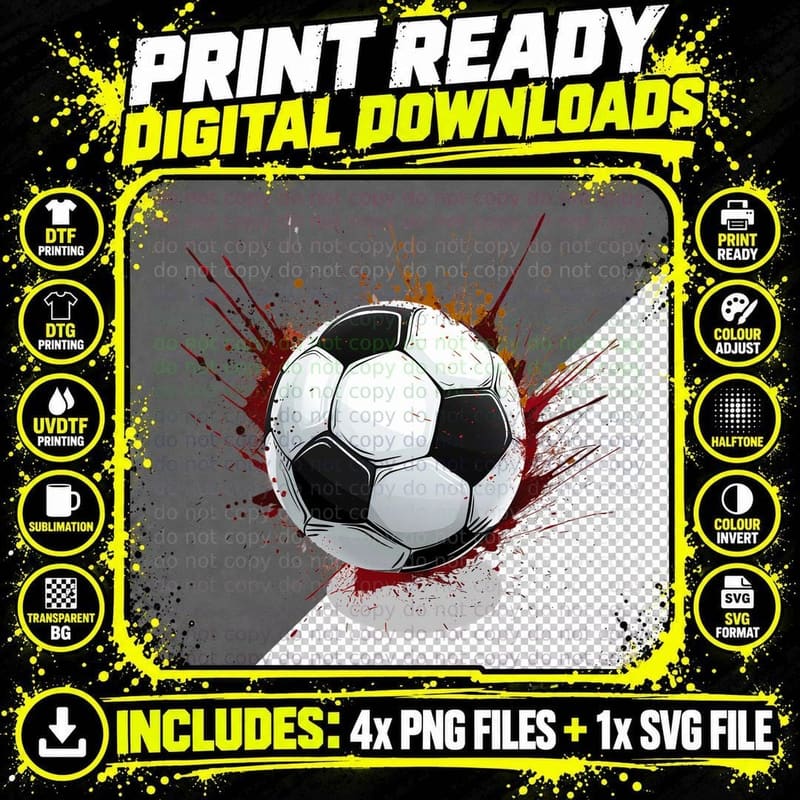 Soccer Ball with Splatter Effect Football T-Shirt Png SVG Digital Bundle