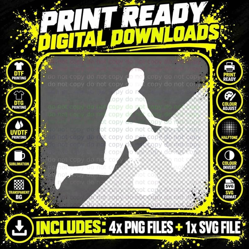Soccer Player Silhouette Kicking Ball Basketball T-Shirt Png SVG Digital Bundle