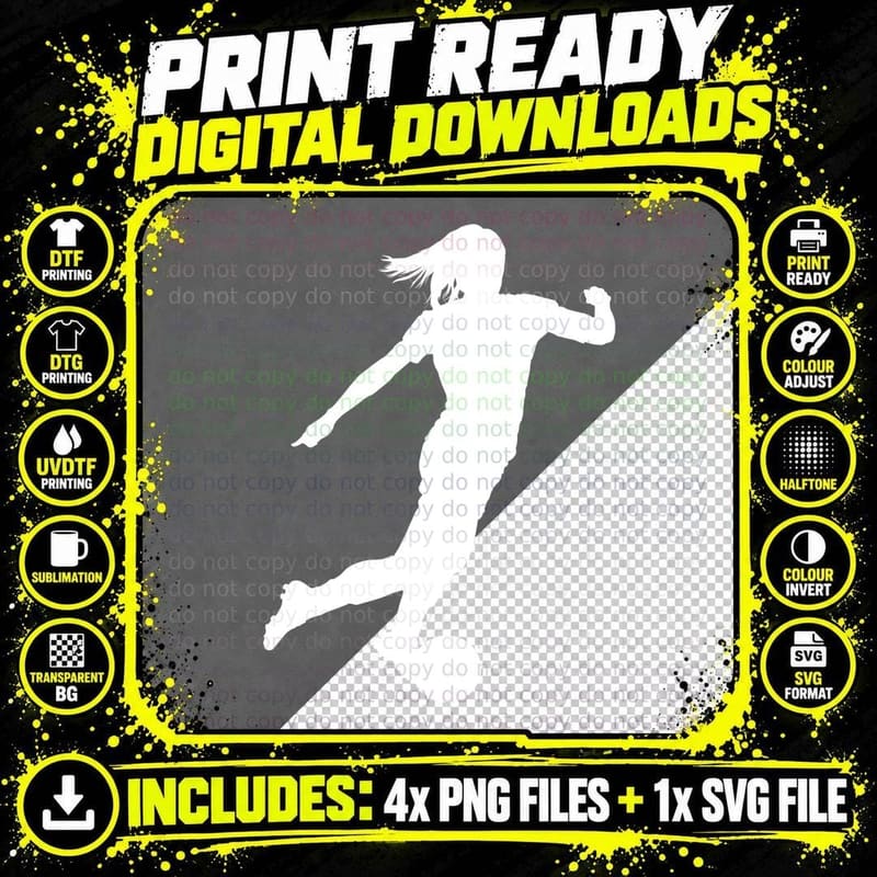 Soccer Player Silhouette Kicking Ball Soccer Art T-Shirt Png SVG Digital Bundle