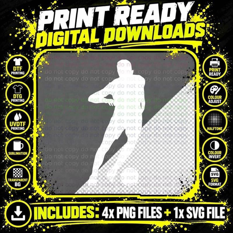 Soccer Player Silhouette Kicking Ball Soccer Print Png SVG Digital Bundle