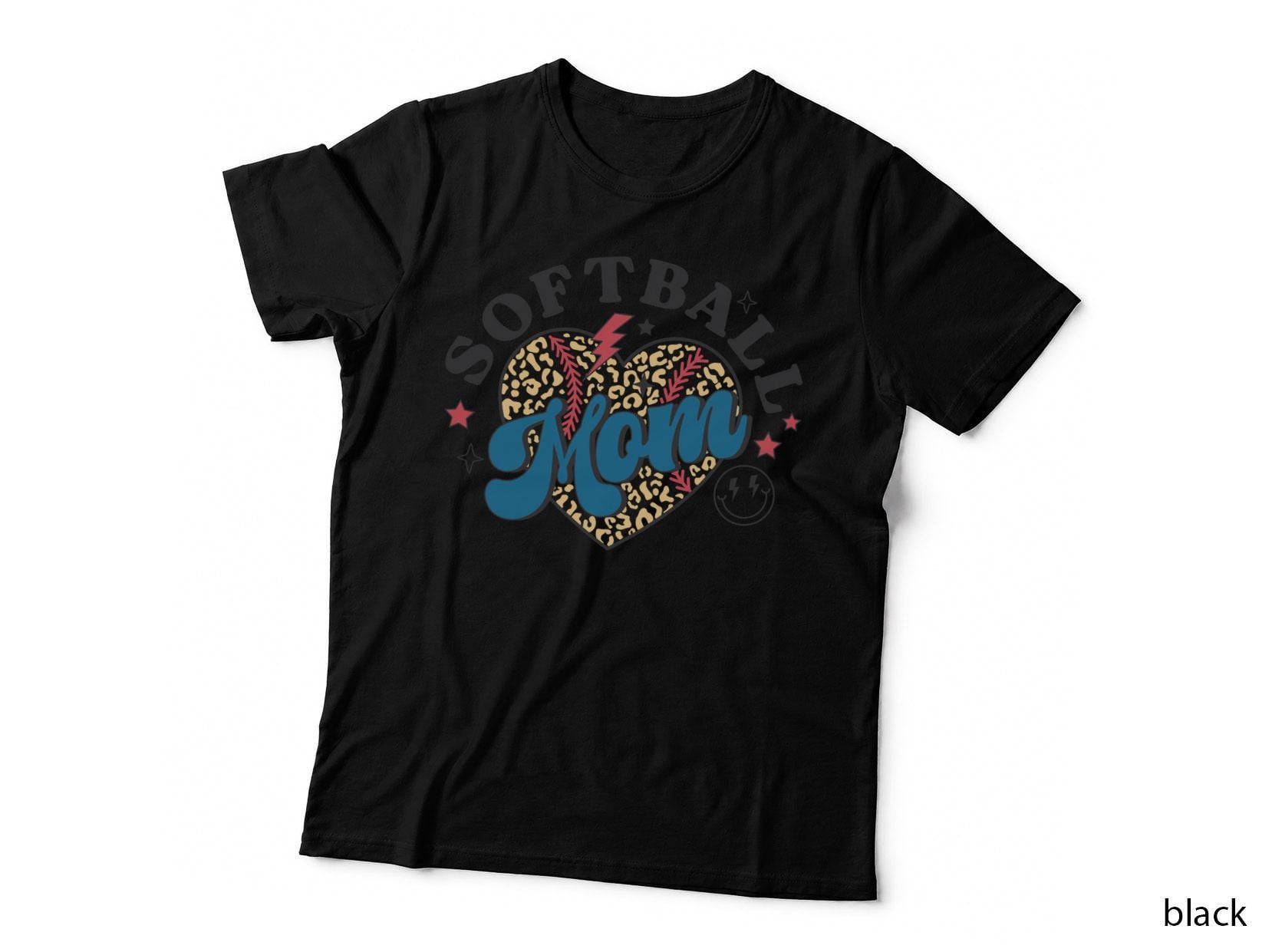 Softball Mom Baseball T-Shirt, Leopard Print Heart with Softball Graphic Tee