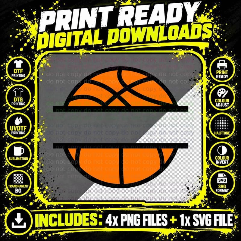 Split Basketball Halves Basketball T-Shirt Png SVG Digital Bundle