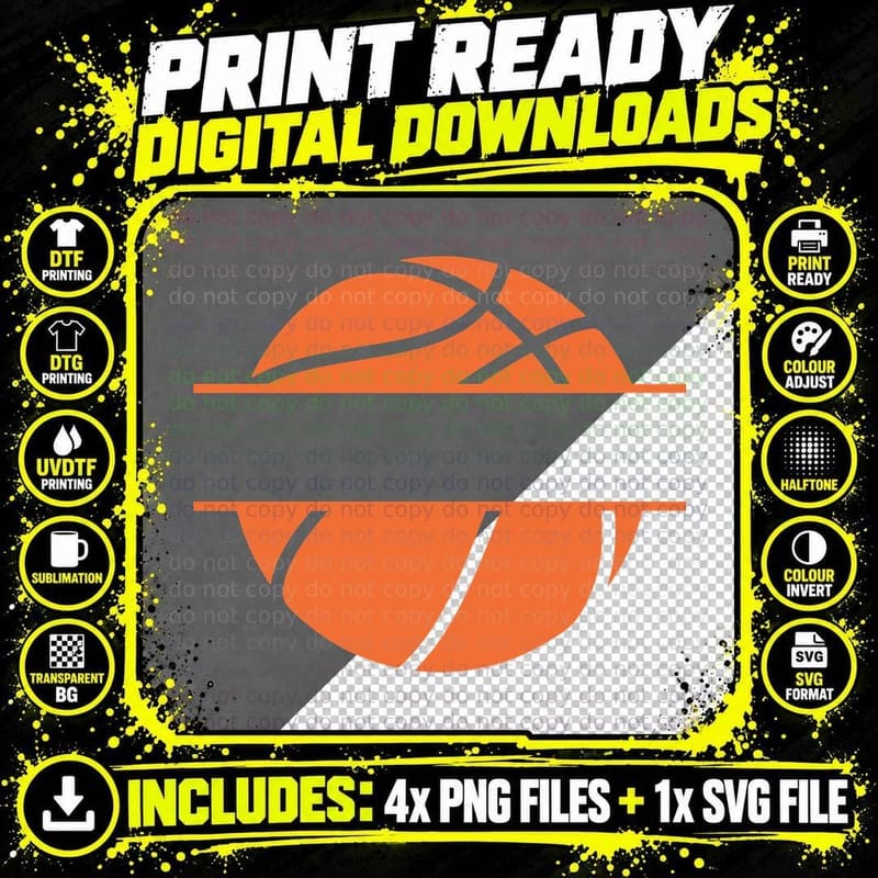 Split Basketball Illustration Basketball T-Shirt Png SVG Digital Bundle