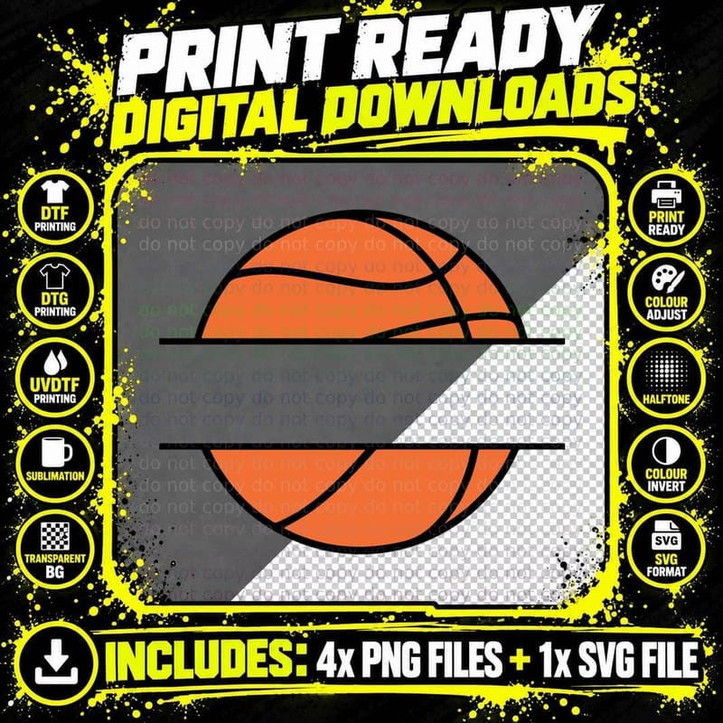 Split Basketballs on Gray Background Basketball T-Shirt Png SVG Digital Bundle